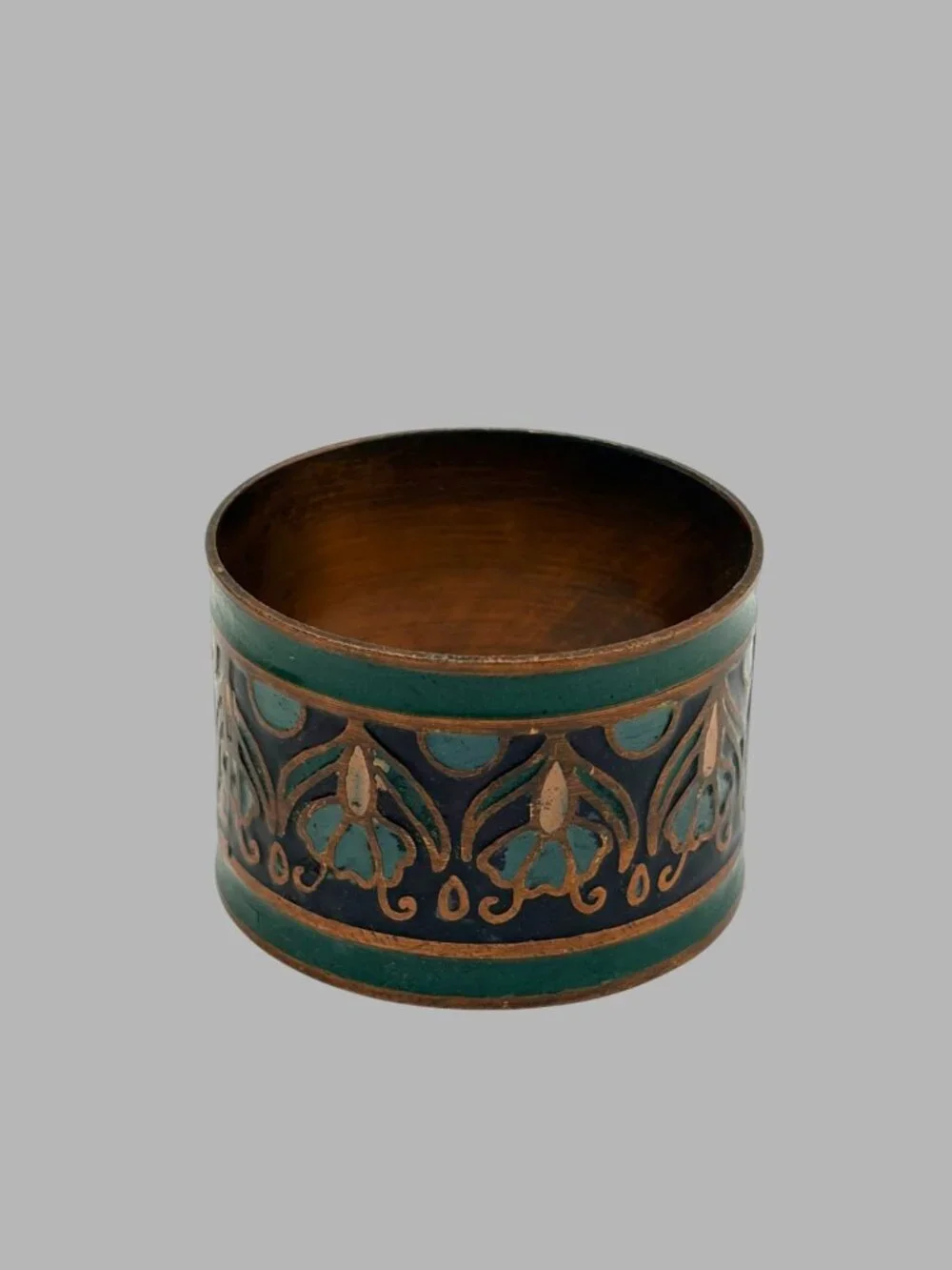 Pier 1 Imports Set of 14 Hand Painted Copper & Enamel Floral Napkin Rings 1.75
